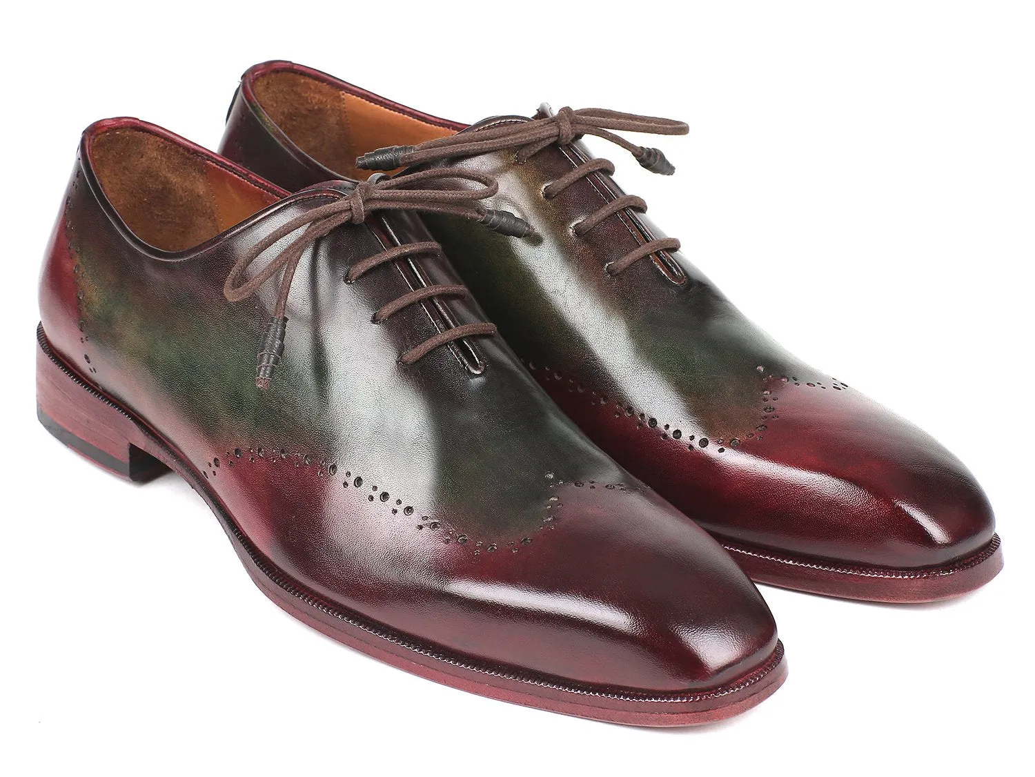 Paul Parkman Men's Wingtip Leather Oxfords in Bordeaux & Green