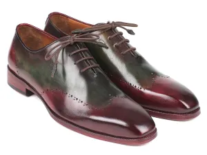 Paul Parkman Men's Wingtip Leather Oxfords in Bordeaux & Green