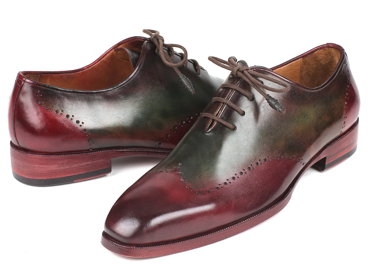 Paul Parkman Men's Wingtip Leather Oxfords in Bordeaux & Green