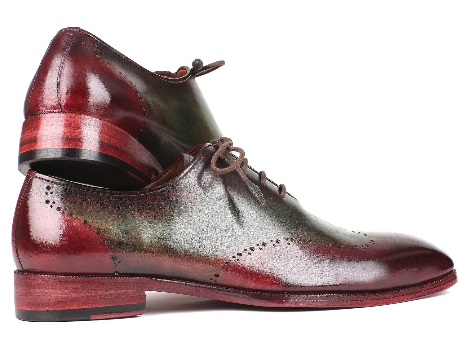 Paul Parkman Men's Wingtip Leather Oxfords in Bordeaux & Green