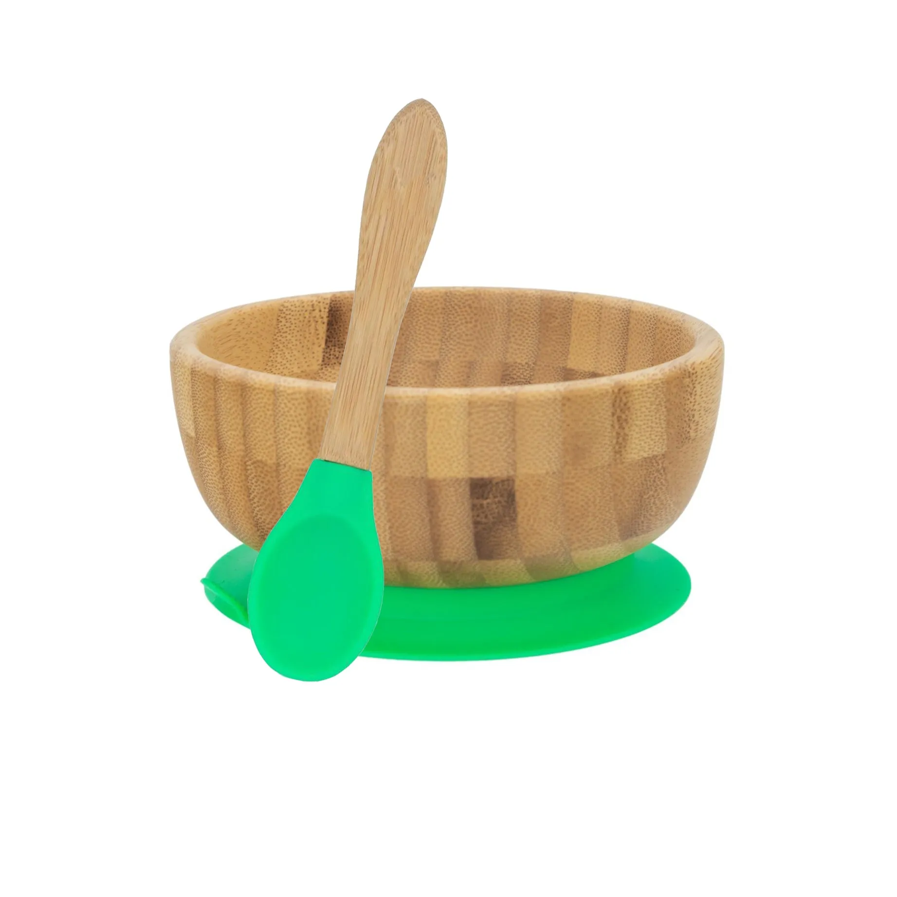 Personalised Wooden Tiny Dining Bamboo Bowl with suction cup and Spoon - Green - By Babba Box