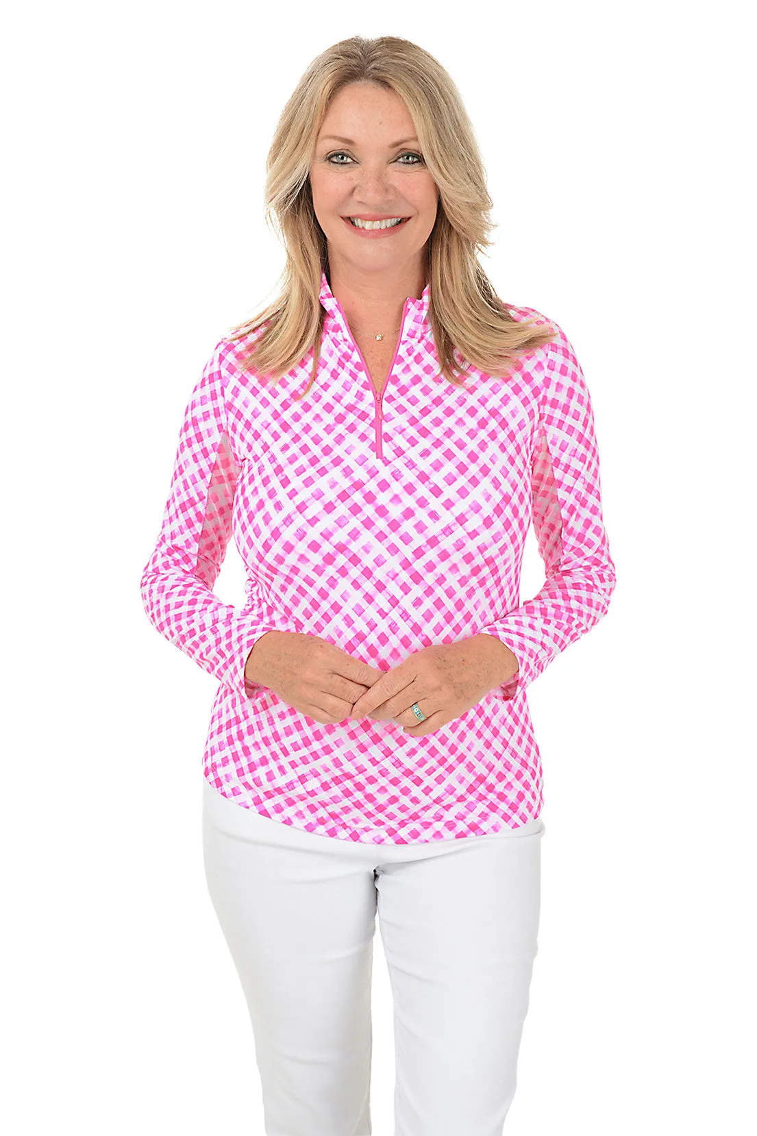Pink Gingham Check UPF50  Sun Shirt