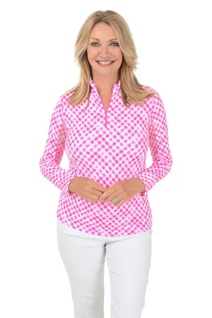 Pink Gingham Check UPF50  Sun Shirt