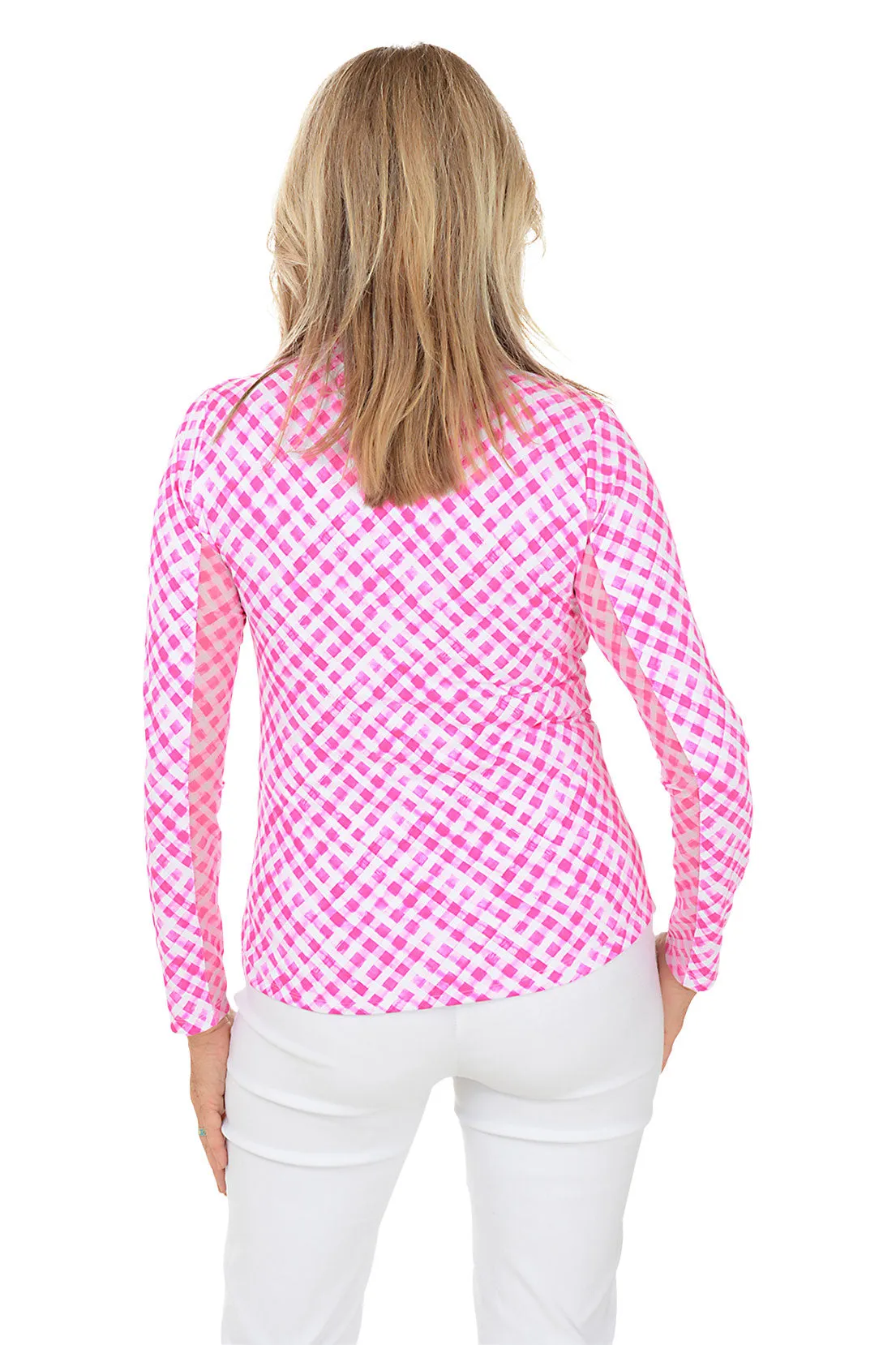 Pink Gingham Check UPF50  Sun Shirt