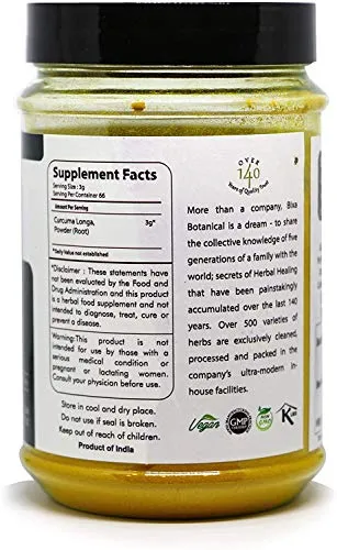 Polvo de raíz de cúrcuma con curcumina (Curcuma Longa/Haldi) | Suplemento de hierbas para alergias e infecciones | Ayuda externamente a curar las heridas (200g (7 oz), amarillo)