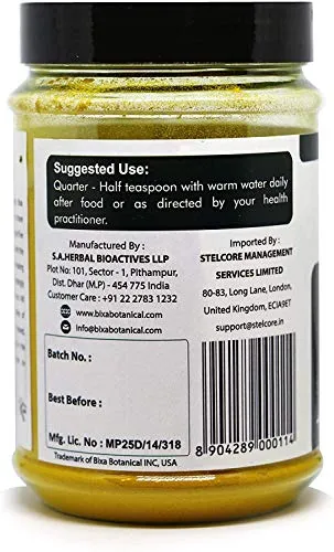 Polvo de raíz de cúrcuma con curcumina (Curcuma Longa/Haldi) | Suplemento de hierbas para alergias e infecciones | Ayuda externamente a curar las heridas (200g (7 oz), amarillo)