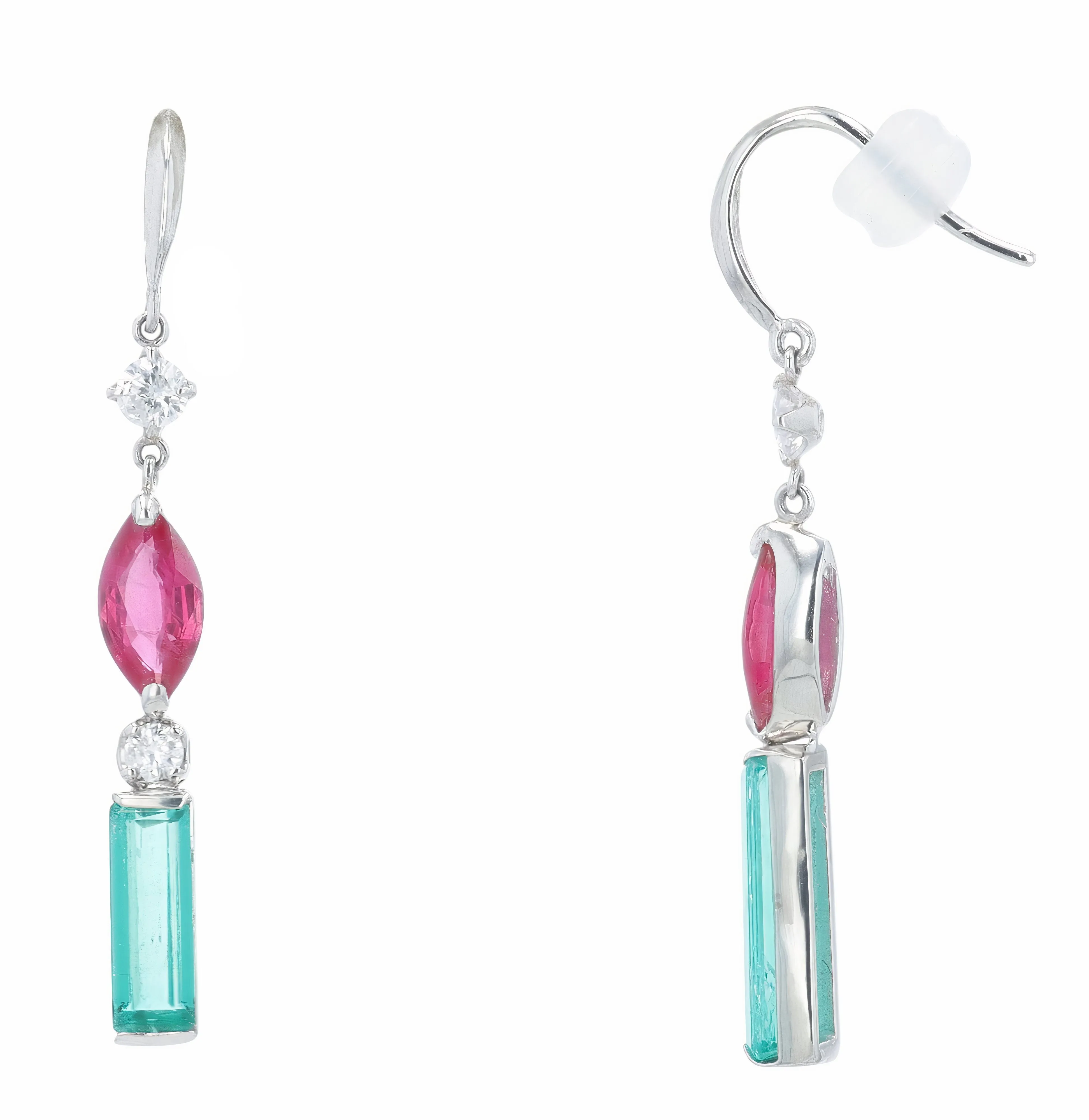 PT900 1.54 CTW Emerald & 1.16 CTW Ruby Earrings