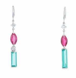 PT900 1.54 CTW Emerald & 1.16 CTW Ruby Earrings