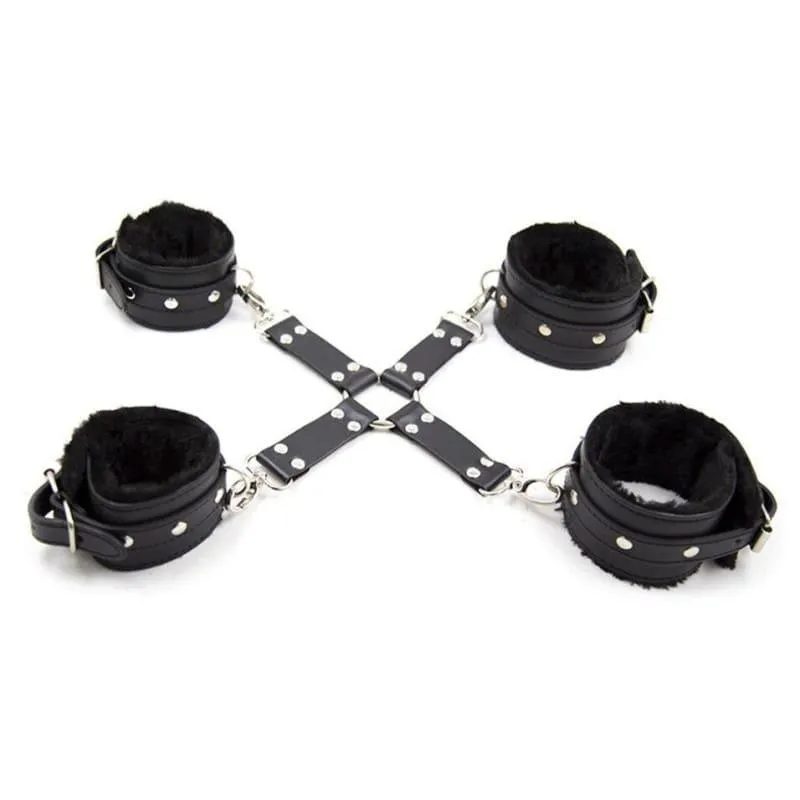 "X" - PU Leather Plush BDSMCross Buckle Handcuffs Ankle Cuffs Adjustable Slave Cross Cuffs Bondage Restraints