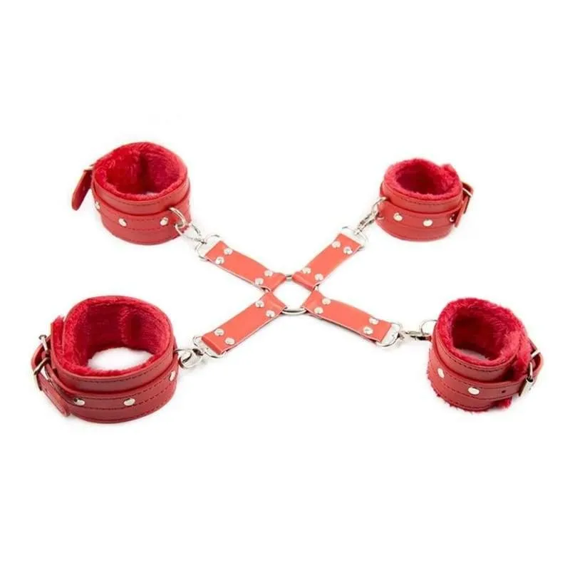 "X" - PU Leather Plush BDSMCross Buckle Handcuffs Ankle Cuffs Adjustable Slave Cross Cuffs Bondage Restraints
