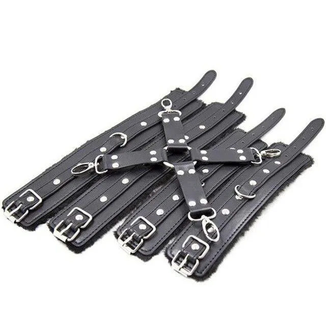 "X" - PU Leather Plush BDSMCross Buckle Handcuffs Ankle Cuffs Adjustable Slave Cross Cuffs Bondage Restraints
