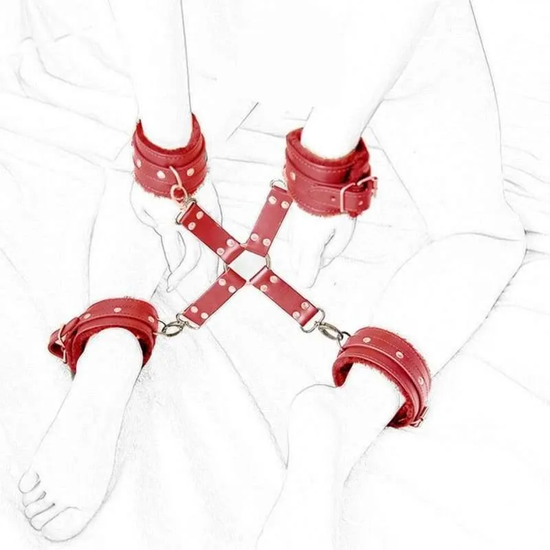 "X" - PU Leather Plush BDSMCross Buckle Handcuffs Ankle Cuffs Adjustable Slave Cross Cuffs Bondage Restraints
