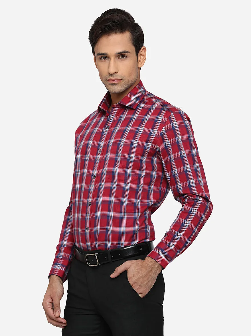 Red & Blue Checked Slim Fit Formal Shirt | JadeBlue