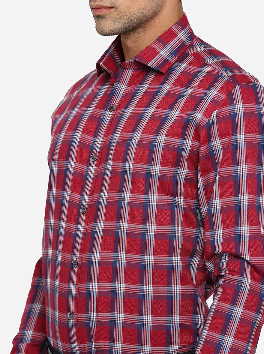 Red & Blue Checked Slim Fit Formal Shirt | JadeBlue