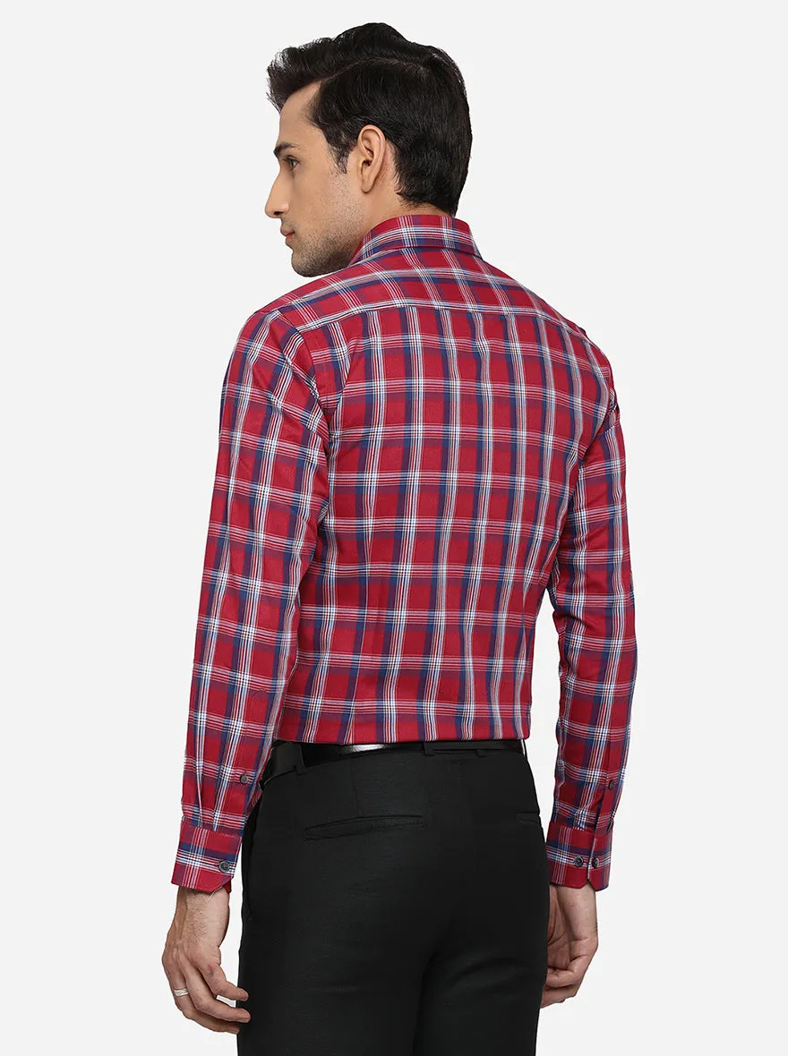 Red & Blue Checked Slim Fit Formal Shirt | JadeBlue