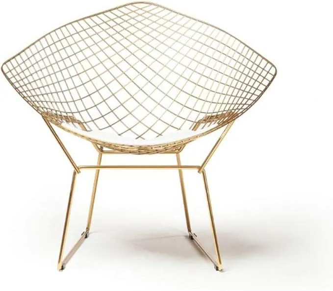 Retails $295 New Assembled Li Metal Accent Chair, Diamond Lounge Chair, White Seat Pad NOT Included, Modern Chair in Gold!