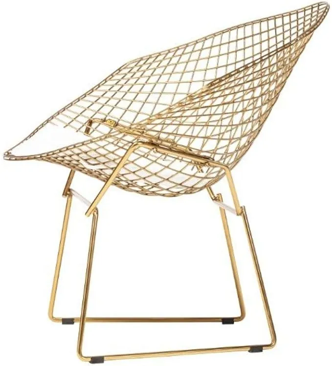 Retails $295 New Assembled Li Metal Accent Chair, Diamond Lounge Chair, White Seat Pad NOT Included, Modern Chair in Gold!