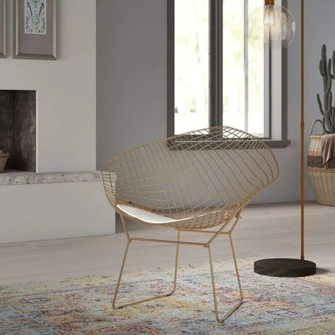 Retails $295 New Assembled Li Metal Accent Chair, Diamond Lounge Chair, White Seat Pad NOT Included, Modern Chair in Gold!