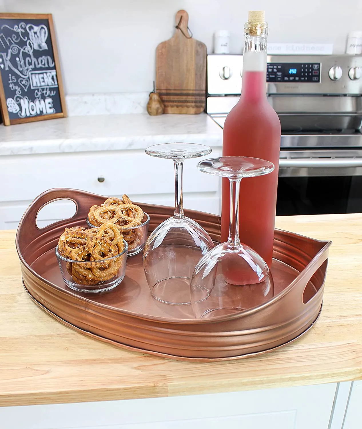 Rustic Oval Copper Tray (16.5 x 12.5 Inches)