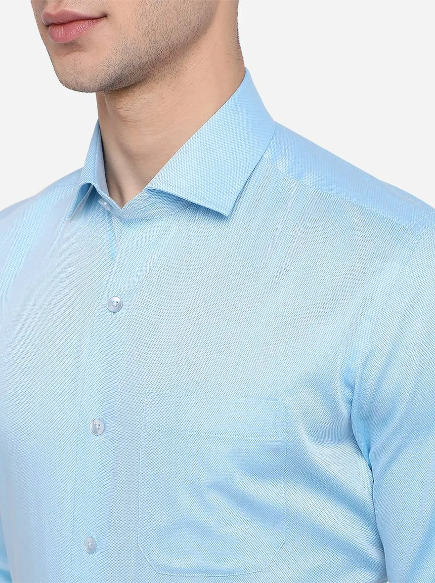 Sky Blue Dobby Slim Fit Formal Shirt | Metal