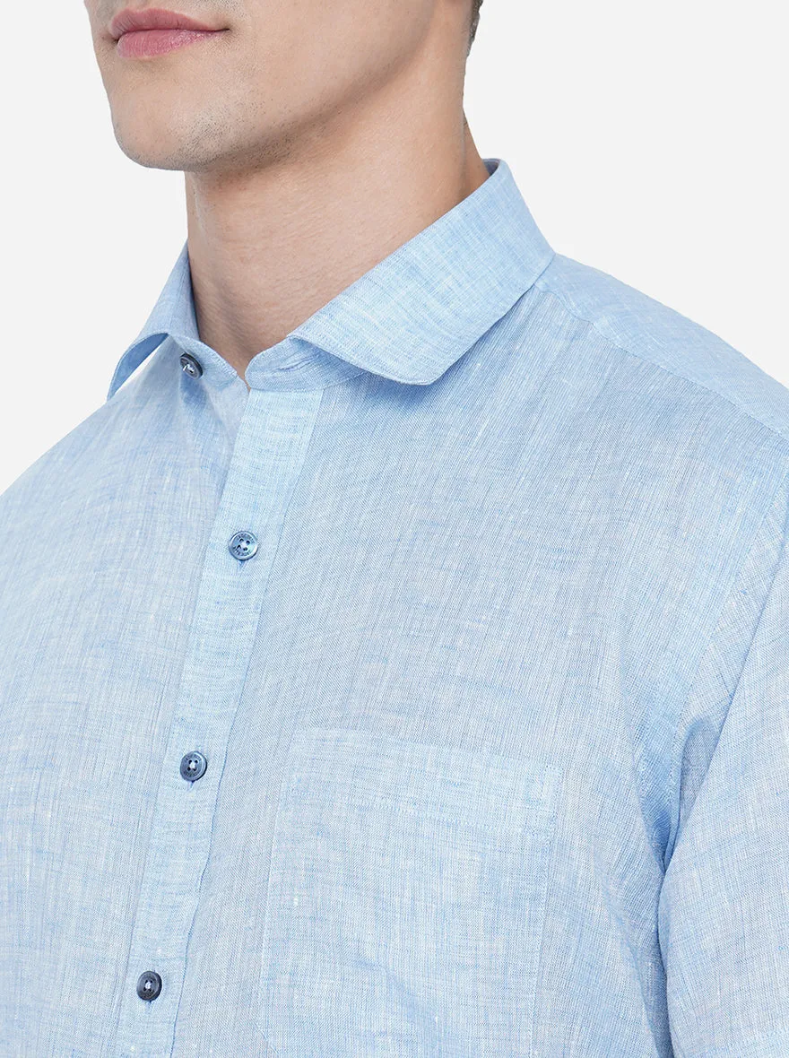 Sky Blue Solid Regular Fit Formal Shirt | JadeBlue