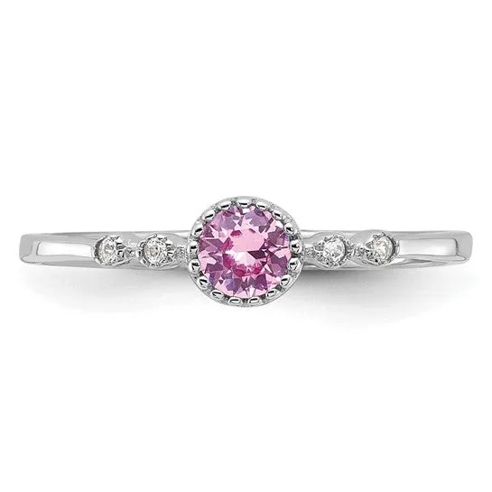 Sterling Silver Created Pink and White Sapphire Ring