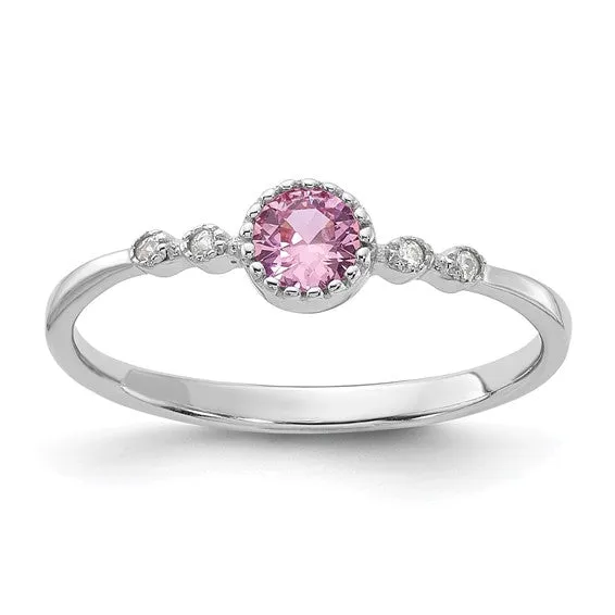 Sterling Silver Created Pink and White Sapphire Ring