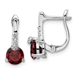 Sterling Silver Garnet and White Topaz Hinged Earrings
