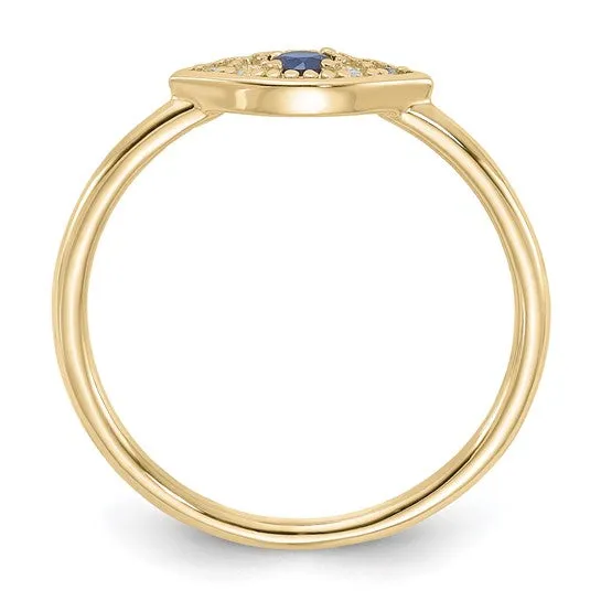 Sterling Silver Gold Flash Plated Blue Spinel & CZ Evil Eye Ring