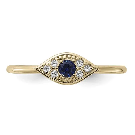 Sterling Silver Gold Flash Plated Blue Spinel & CZ Evil Eye Ring