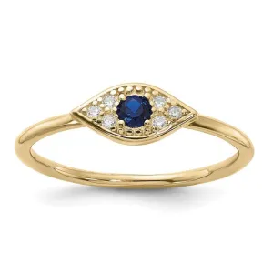 Sterling Silver Gold Flash Plated Blue Spinel & CZ Evil Eye Ring