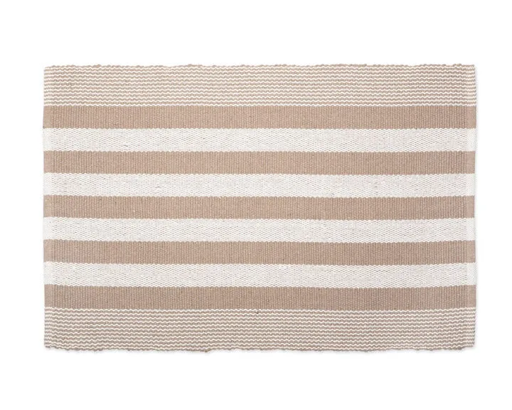 Stone brown & cream cabana striped accent rug