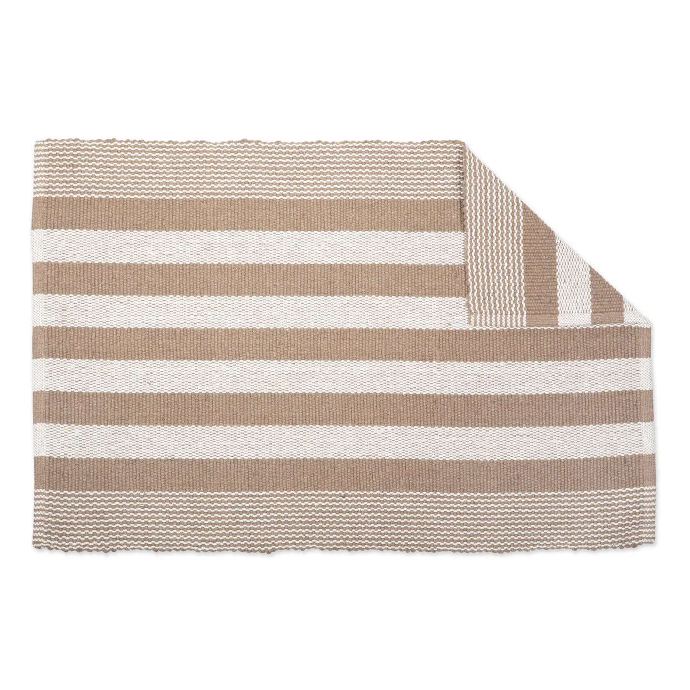 Stone brown & cream cabana striped accent rug