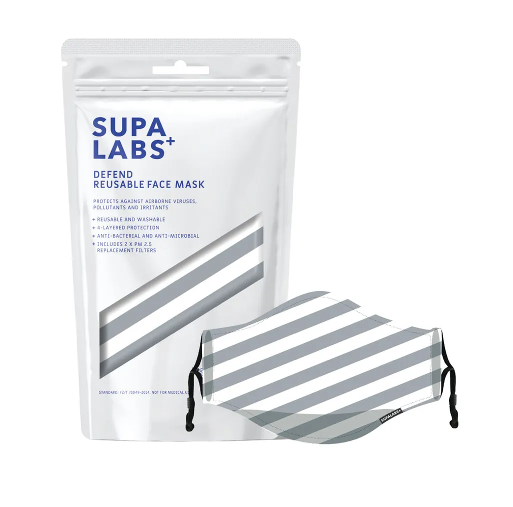 SUPA Defend Mask for Adults - Charcoal/White Stripe