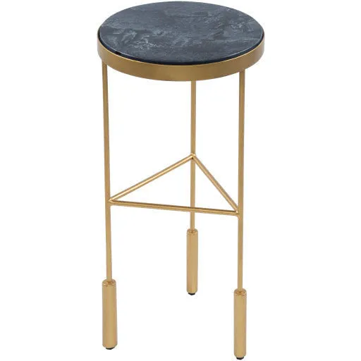 Surya Macon Modern Black Marble Top With Gold Metal Base Round Accent Side Table  MAN-100