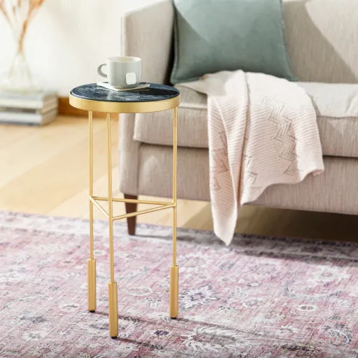 Surya Macon Modern Black Marble Top With Gold Metal Base Round Accent Side Table  MAN-100