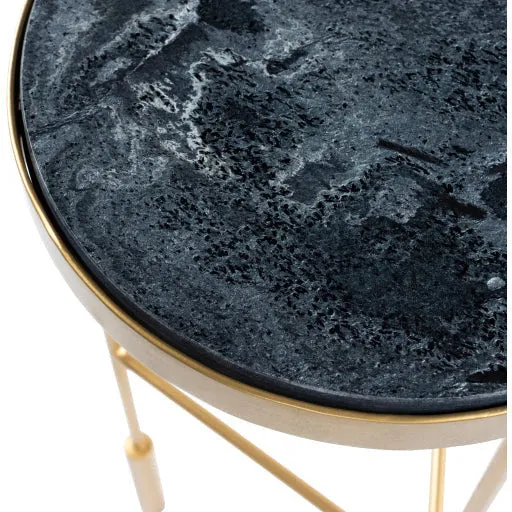 Surya Macon Modern Black Marble Top With Gold Metal Base Round Accent Side Table  MAN-100