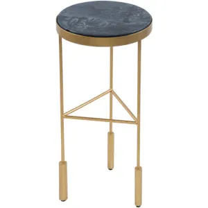 Surya Macon Modern Black Marble Top With Gold Metal Base Round Accent Side Table  MAN-100