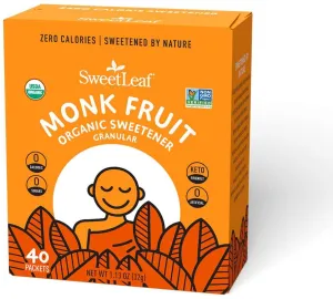 SweetLeaf Organic Monk Fruit Powder Sweeteners, 40 Count, (Pack of 6)