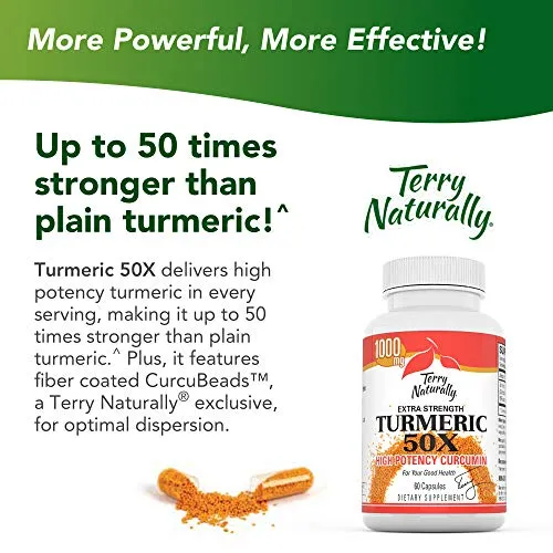 Terry Naturally Turmeric 50X - 60 Capsules - High Potency Curcumin - Supports Healthy Inflammation Response   Liver, Brain, Heart, Immune Health - Lowers Risk of Oxidative Stress - 30 Servings