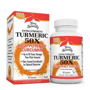 Terry Naturally Turmeric 50X - 60 Capsules - High Potency Curcumin - Supports Healthy Inflammation Response   Liver, Brain, Heart, Immune Health - Lowers Risk of Oxidative Stress - 30 Servings