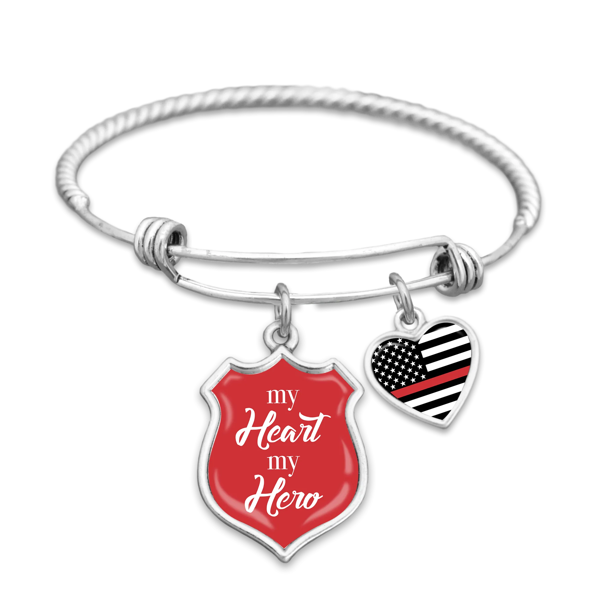 Thin Red Line My Heart My Hero Charm Bracelet