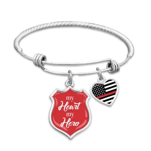 Thin Red Line My Heart My Hero Charm Bracelet