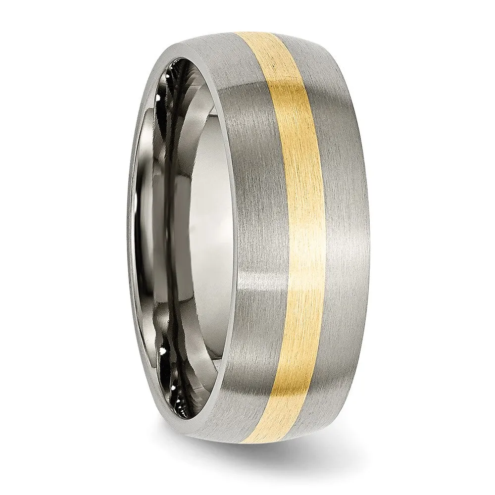 Titanium Brushed w/14k Yellow Gold Inlay 8mm Band