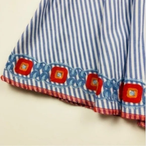Tory BurchBlue Embroidered Grace Striped Cotton Oxford Dusk/ White Skirt