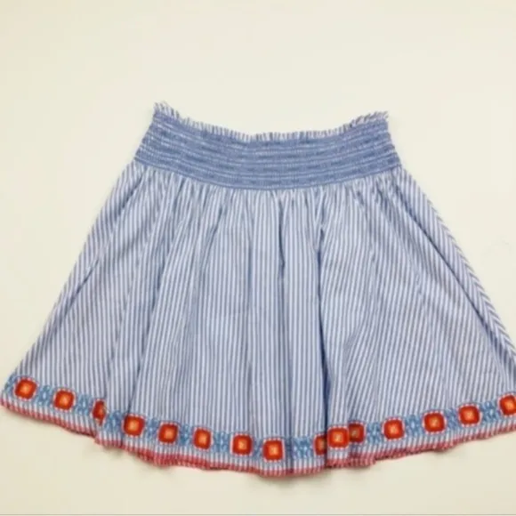 Tory BurchBlue Embroidered Grace Striped Cotton Oxford Dusk/ White Skirt