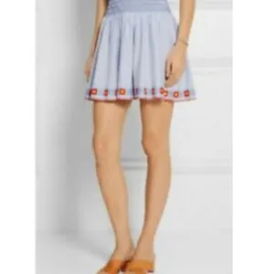 Tory BurchBlue Embroidered Grace Striped Cotton Oxford Dusk/ White Skirt