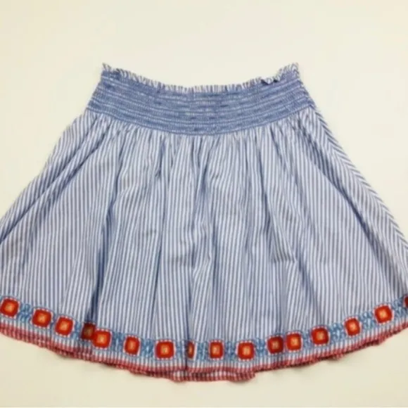 Tory BurchBlue Embroidered Grace Striped Cotton Oxford Dusk/ White Skirt