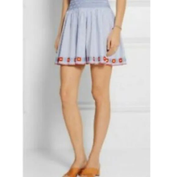 Tory BurchBlue Embroidered Grace Striped Cotton Oxford Dusk/ White Skirt