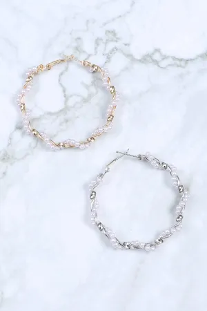 TWISTED METAL PEARL HOOP EARRINGS SET